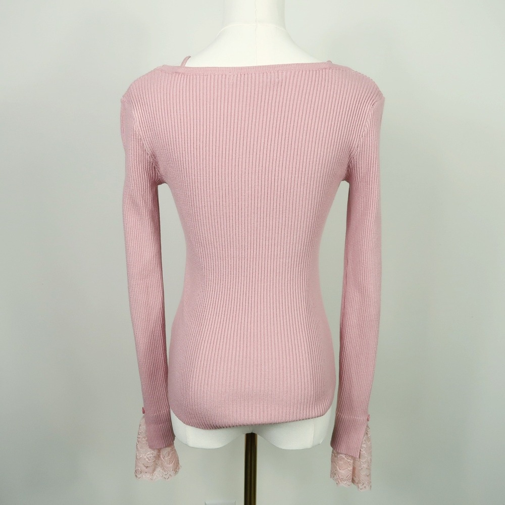 Sweet Rain Womens Ribbed Sweater Top Size S Pink Lace Coquette Balletcore Soft - Picture 3 of 9